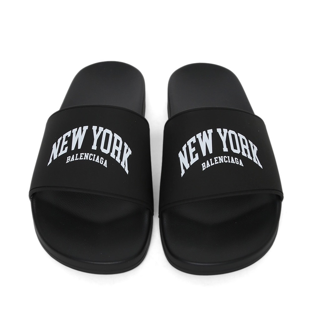 Balenciaga Cities Pool Slide Black And White New York